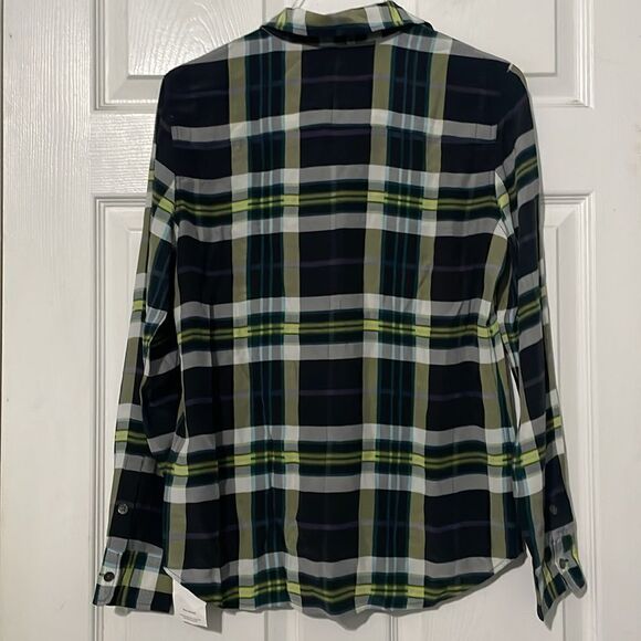 Equipment Femme Brett Plaid SiIk Blouse in Pine Multi Size Small - Picture 6 of 6